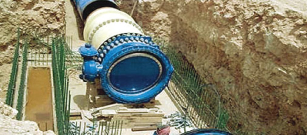 Butterfly valve installed in pipeline trench